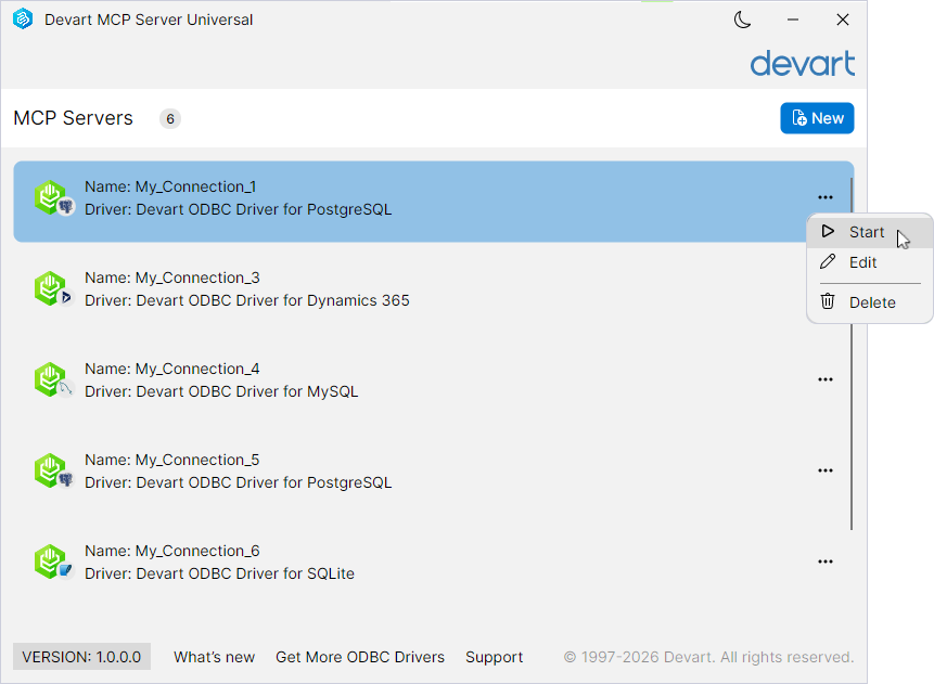 Click Start to launch the MCP Server