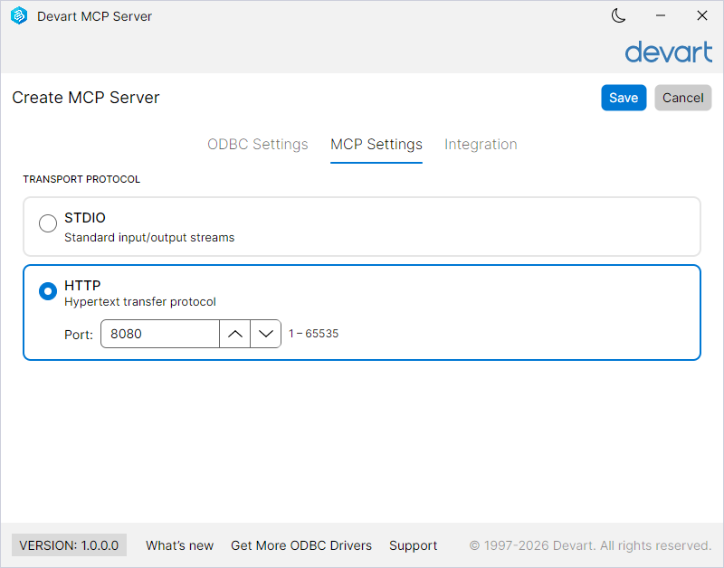 Specify the transport protocol as HTTP