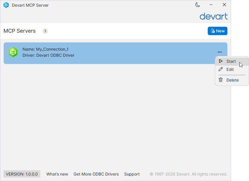 Click Start to launch the MCP Server