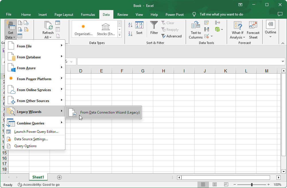 Get data from Data Connection Wizard (Legacy)