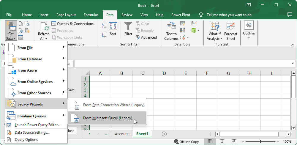 Get data from Microsoft Query (Legacy)