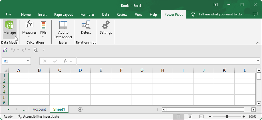 Select Power Pivot > Manage in Excel