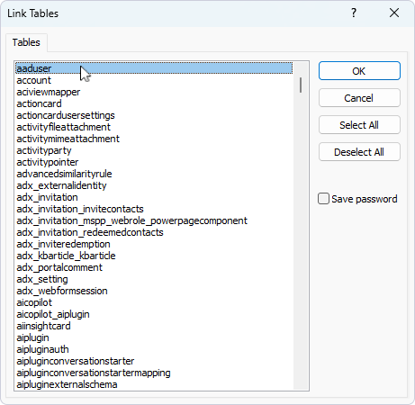 Select the tables to link to