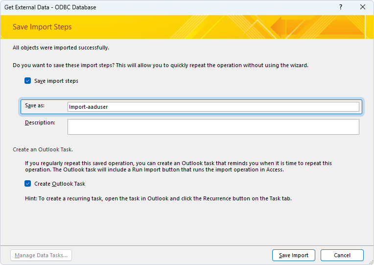Select the Save import steps checkbox in the Save Import Steps dialog