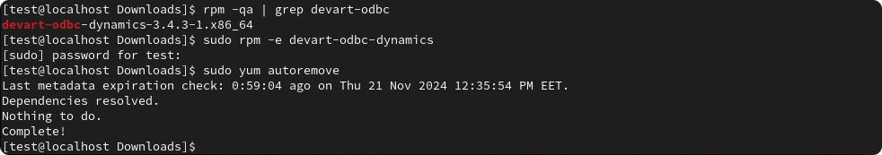 Uninstall ODBC driver on Linux - CentOS