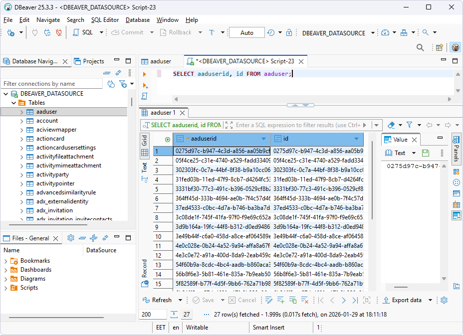 SQL query is executed in DBeaver Community