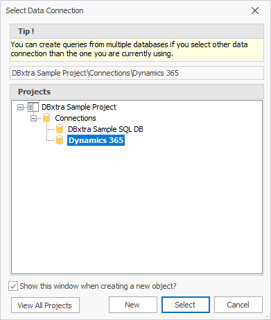 The Select Data Connection dialog