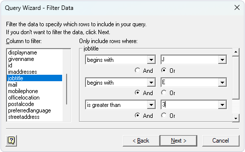 Filter data in the Query Wizard