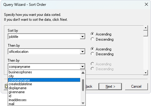 Filter and sort data wizards