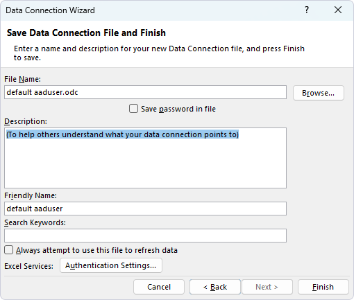 Save Data Connection File and Finish