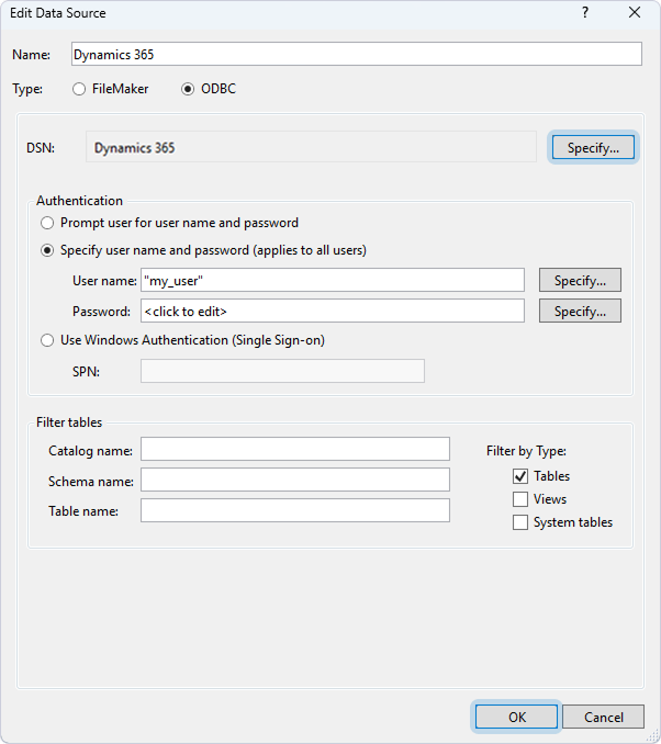 The Edit Data Source dialog with specified data source details
