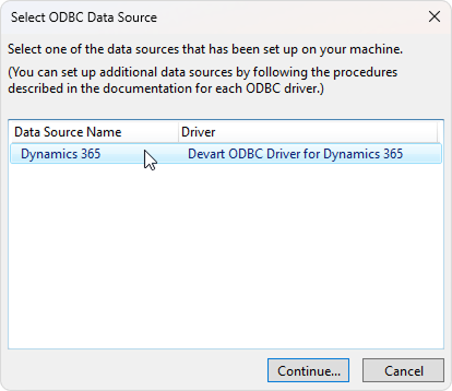 The Select ODBC Data Source dialog
