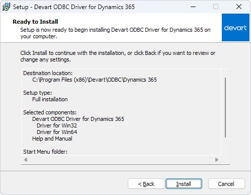 The Ready to Install page