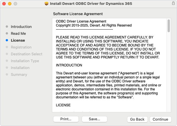 ODBC Driver license information