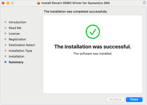 ODBC Driver installation complete