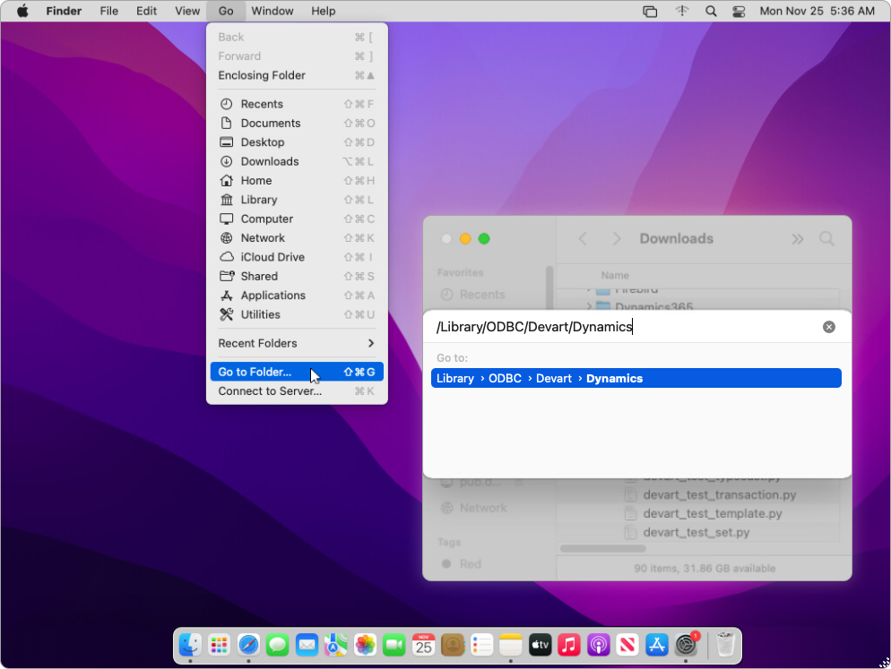 Open ODBC driver installation folder on macOS