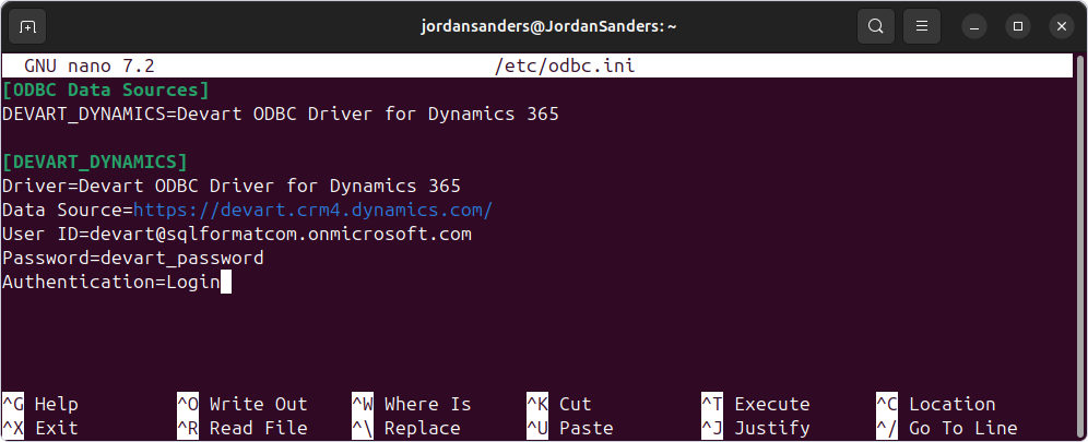 Create a DSN by configuring the odbc.ini file