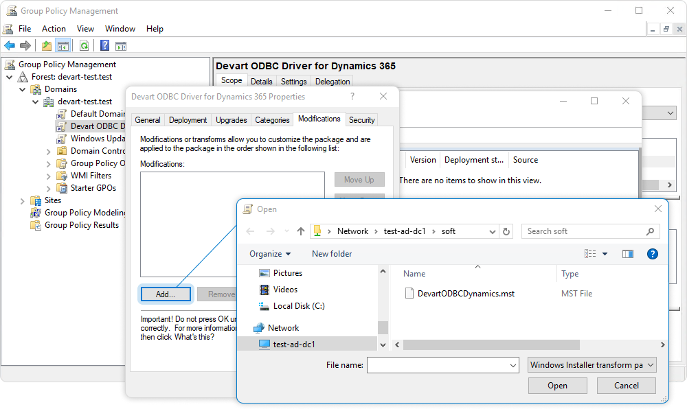 Select deployment via MST file