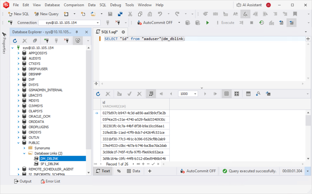 dbForge Studio for Oracle data retrieving from Account