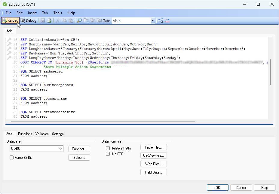 The Edit Script dialog with a SELECT statement