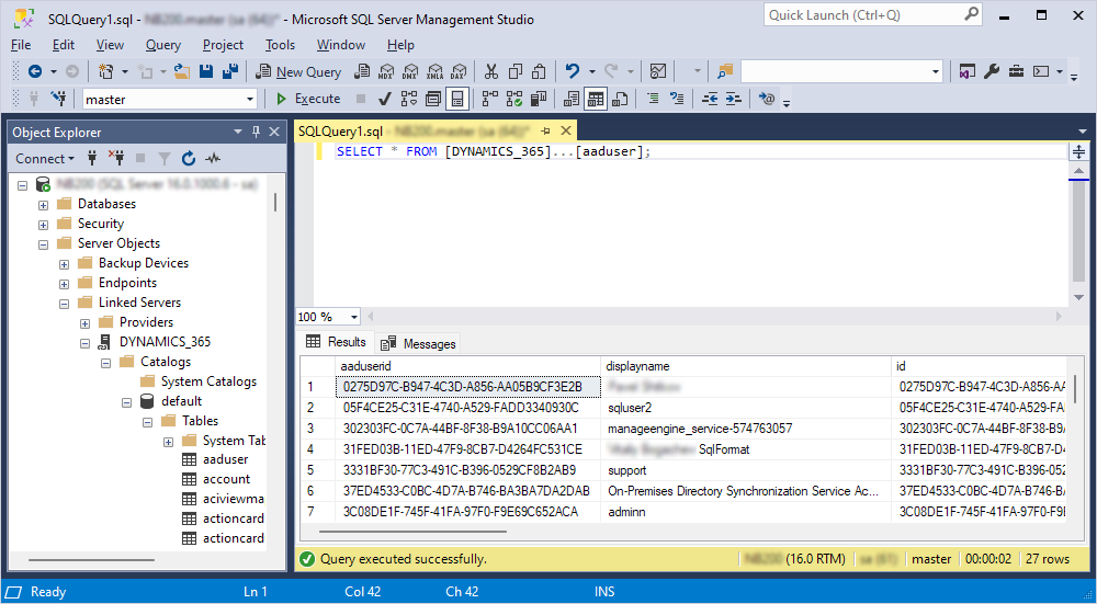 The executed query result