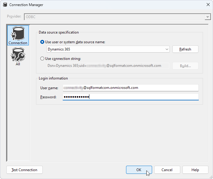 Select the required DSN