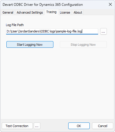 Devart ODBC Driver: Tracing tab