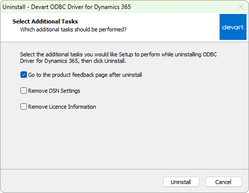 Select Additional Tasks page of the driver's Uninstall wizard.