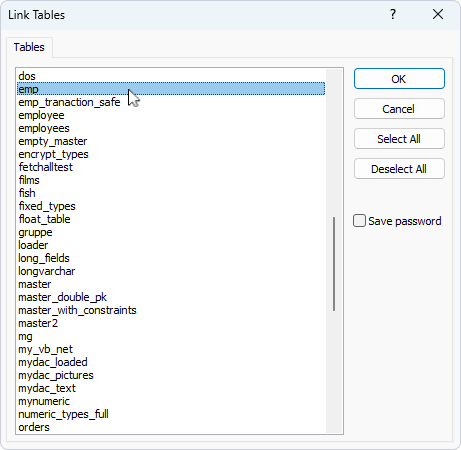 Select the tables to link to