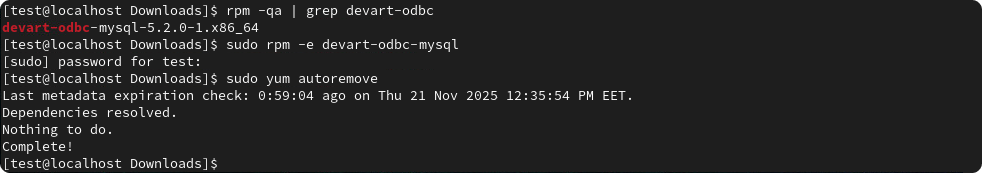 Uninstall ODBC driver on Linux - CentOS