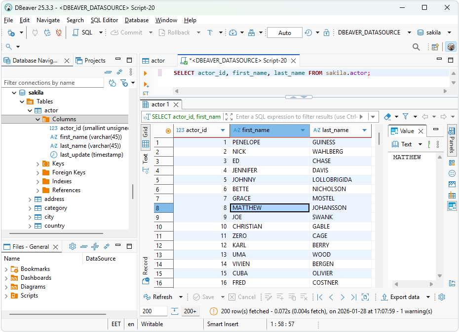 SQL query is executed in DBeaver Community