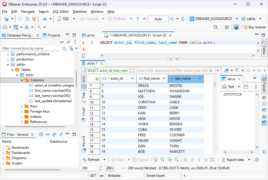 SQL query is executed in DBeaver Enterprise