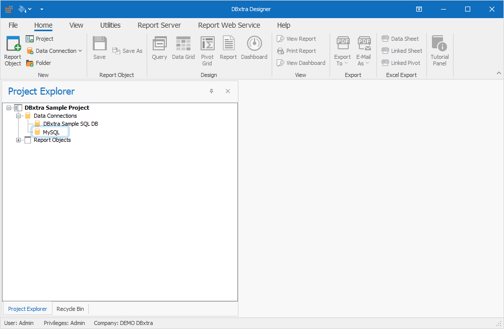 Project Explorer with the expanded Data Connections subfolder containing a new connection