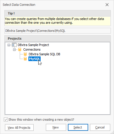 The Select Data Connection dialog