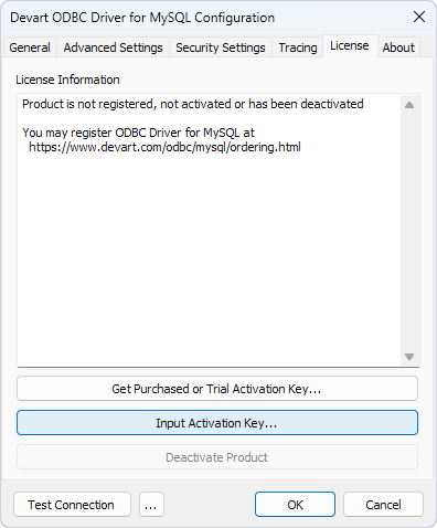 Driver Configuration dialog