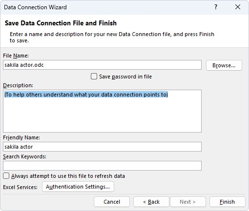 Save Data Connection File and Finish
