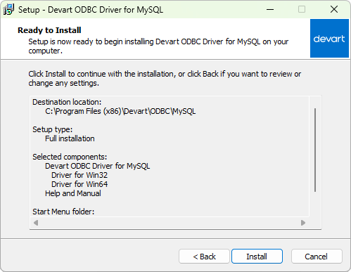 The Ready to Install page