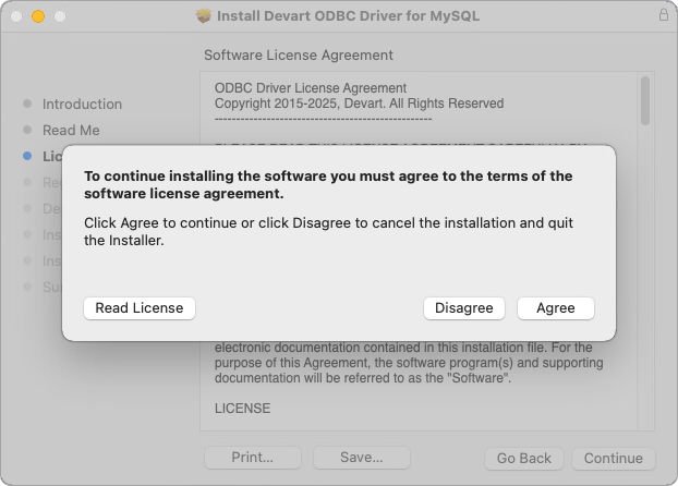 ODBC Driver license information