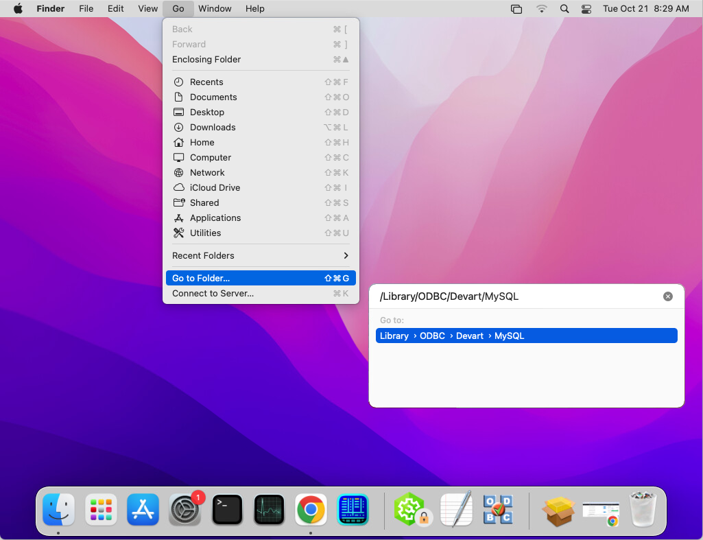 Open ODBC driver installation folder on macOS