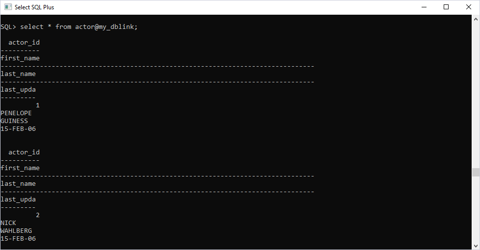 SQL Plus data retrieving from Account