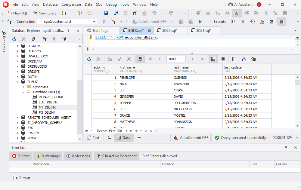 dbForge Studio for Oracle data retrieving from Account