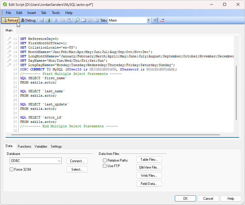 The Edit Script dialog with a SELECT statement