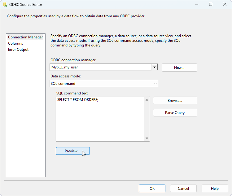 Get data using a SQL query