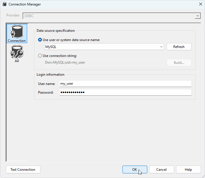 Select the required DSN