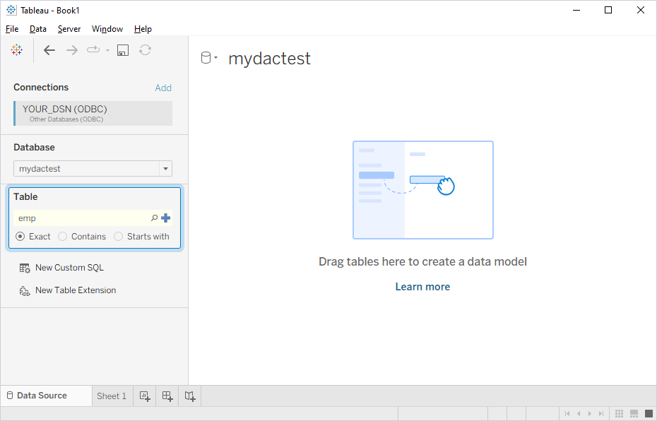 The Data Source page with the added connection