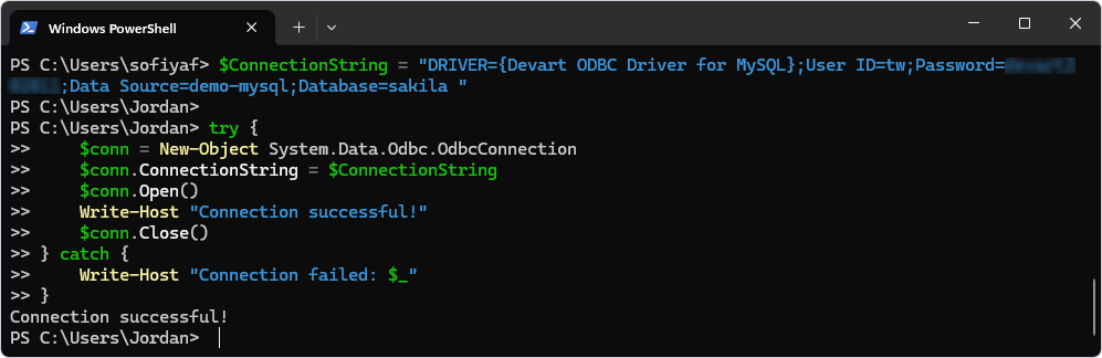 Test DSN-less connection