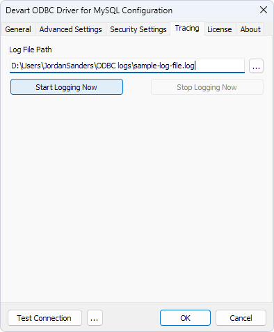 Devart ODBC Driver: Tracing tab