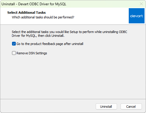 Select Additional Tasks page of the driver's Uninstall wizard.