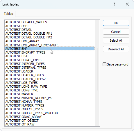 Select the tables to link to