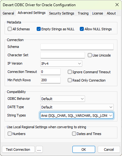 Select Ansi in Advanced Settings of the driver configuration dialog